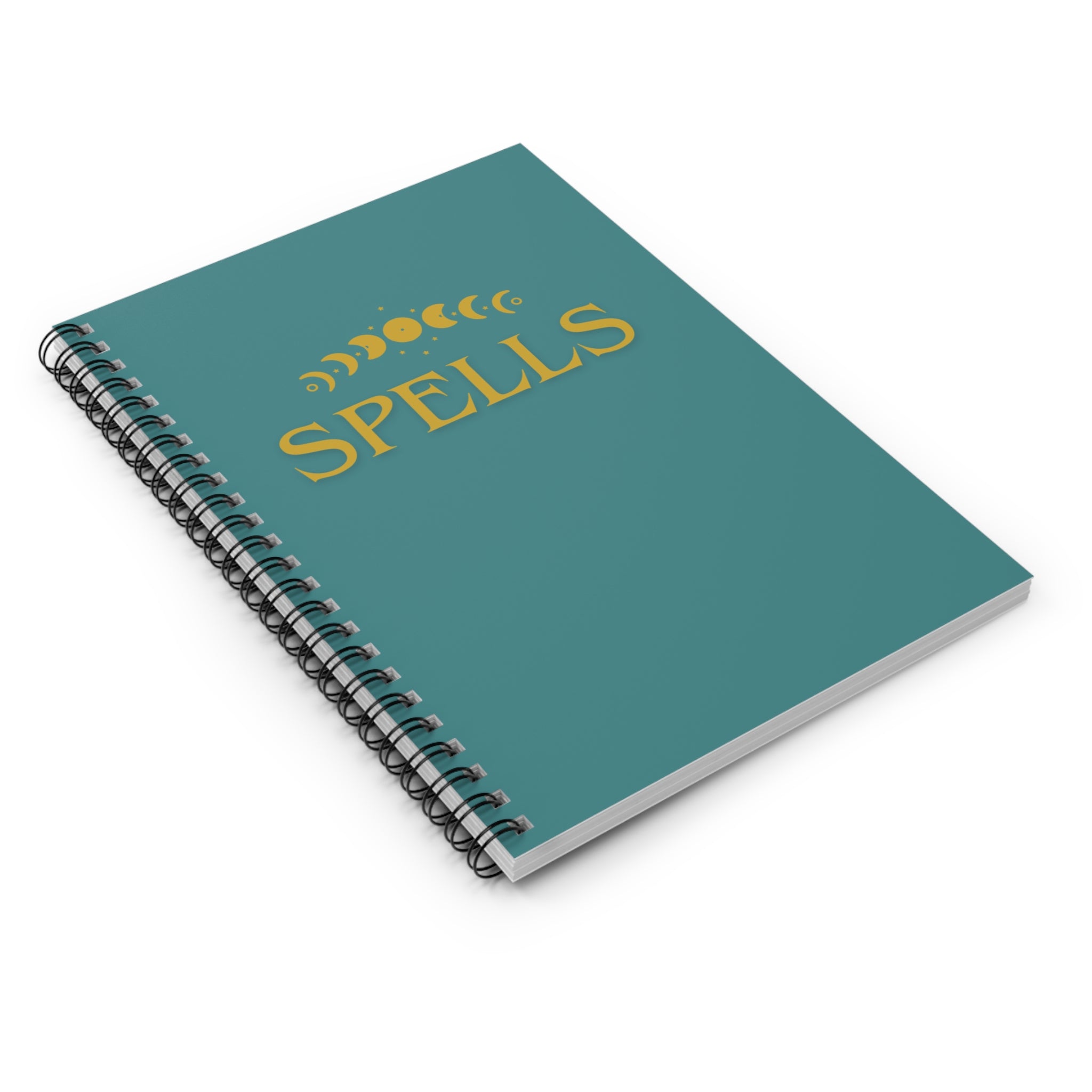Spells Spiral Notebook — Gold Moon Phase Witchy Journal (Ruled)