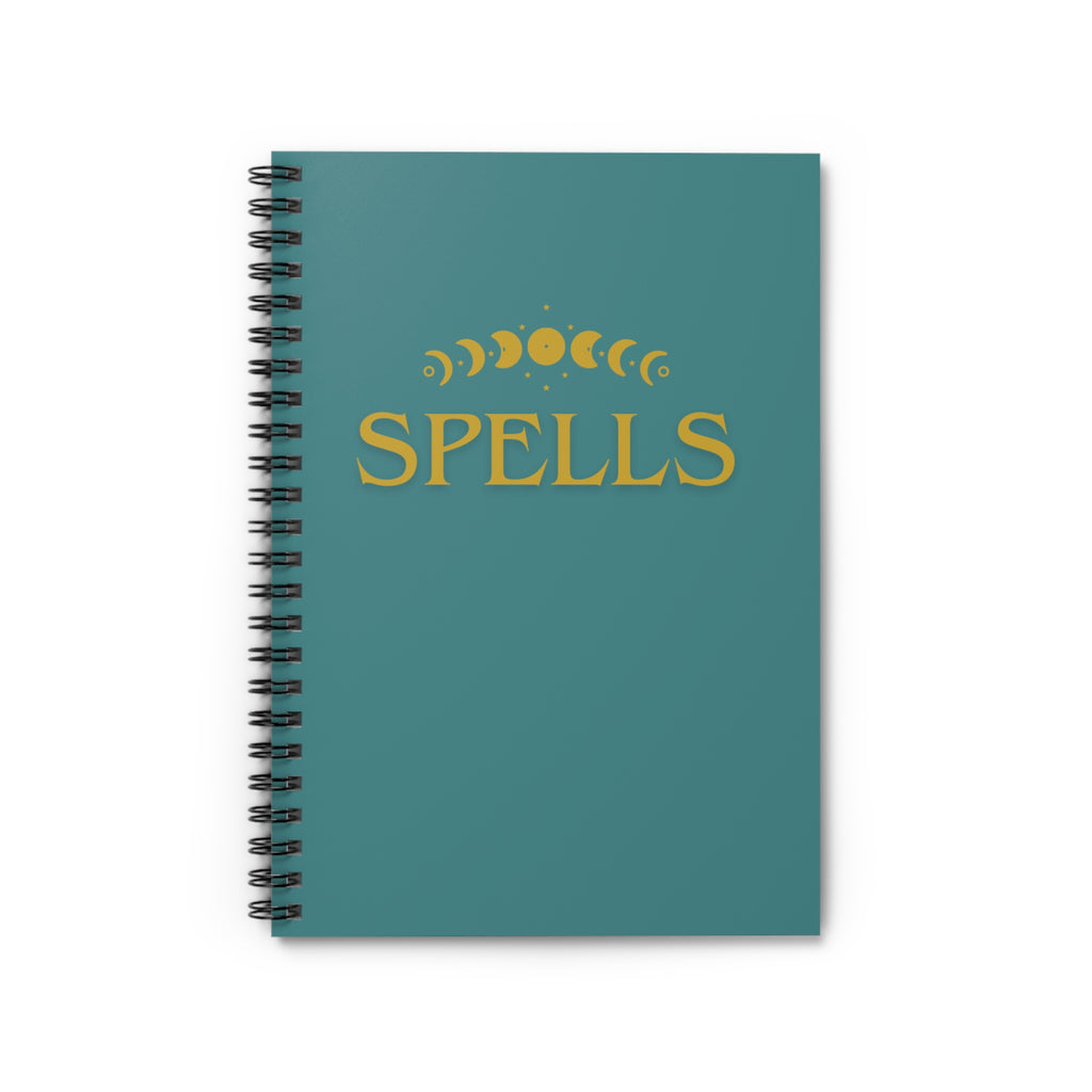 Spells Spiral Notebook — Gold Moon Phase Witchy Journal (Ruled)