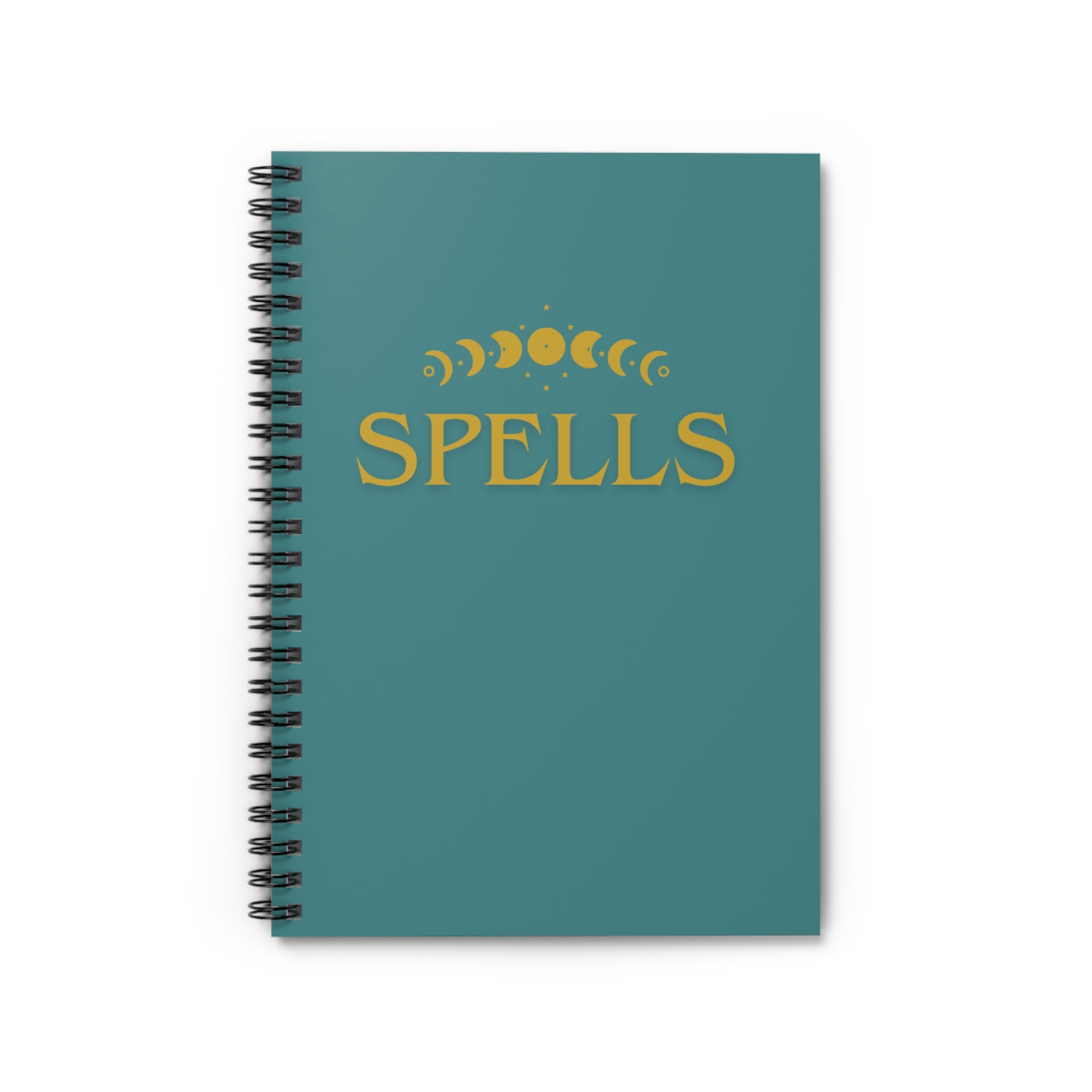 Spells Spiral Notebook — Gold Moon Phase Witchy Journal (Ruled)