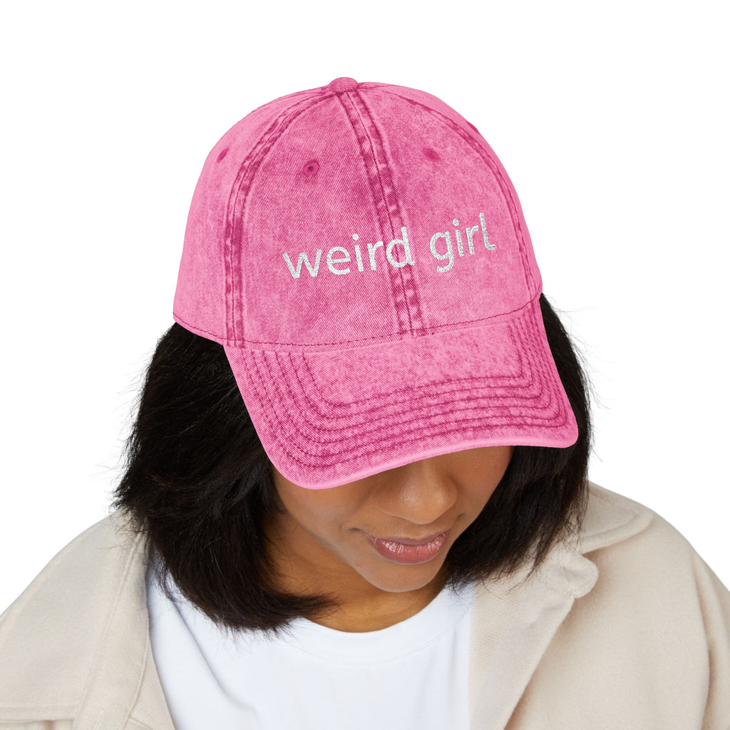 weird girl Vintage Cap, Embroidered Baseball Hat | Distressed Black