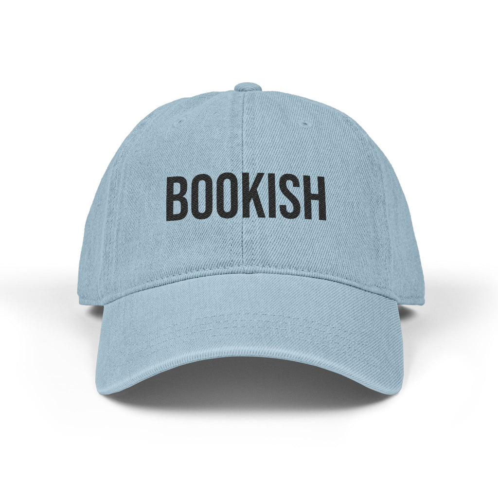 Bookish Denim Hat — Embroidered Light Blue Baseball Cap for Readers