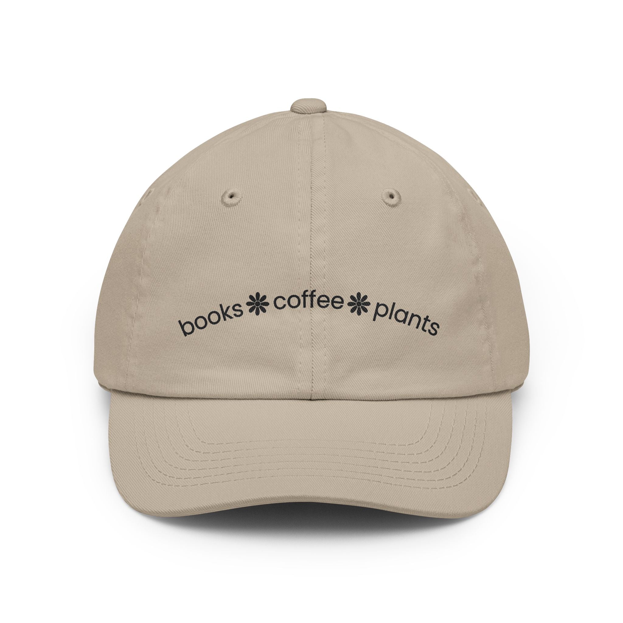 Dad Hat — "books • coffee • plants" Printed Hat