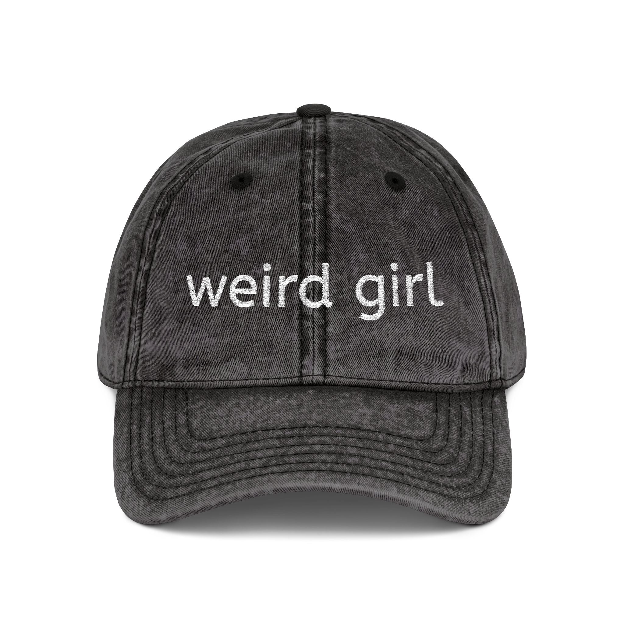 weird girl Vintage Cap, Embroidered Baseball Hat | Distressed Black