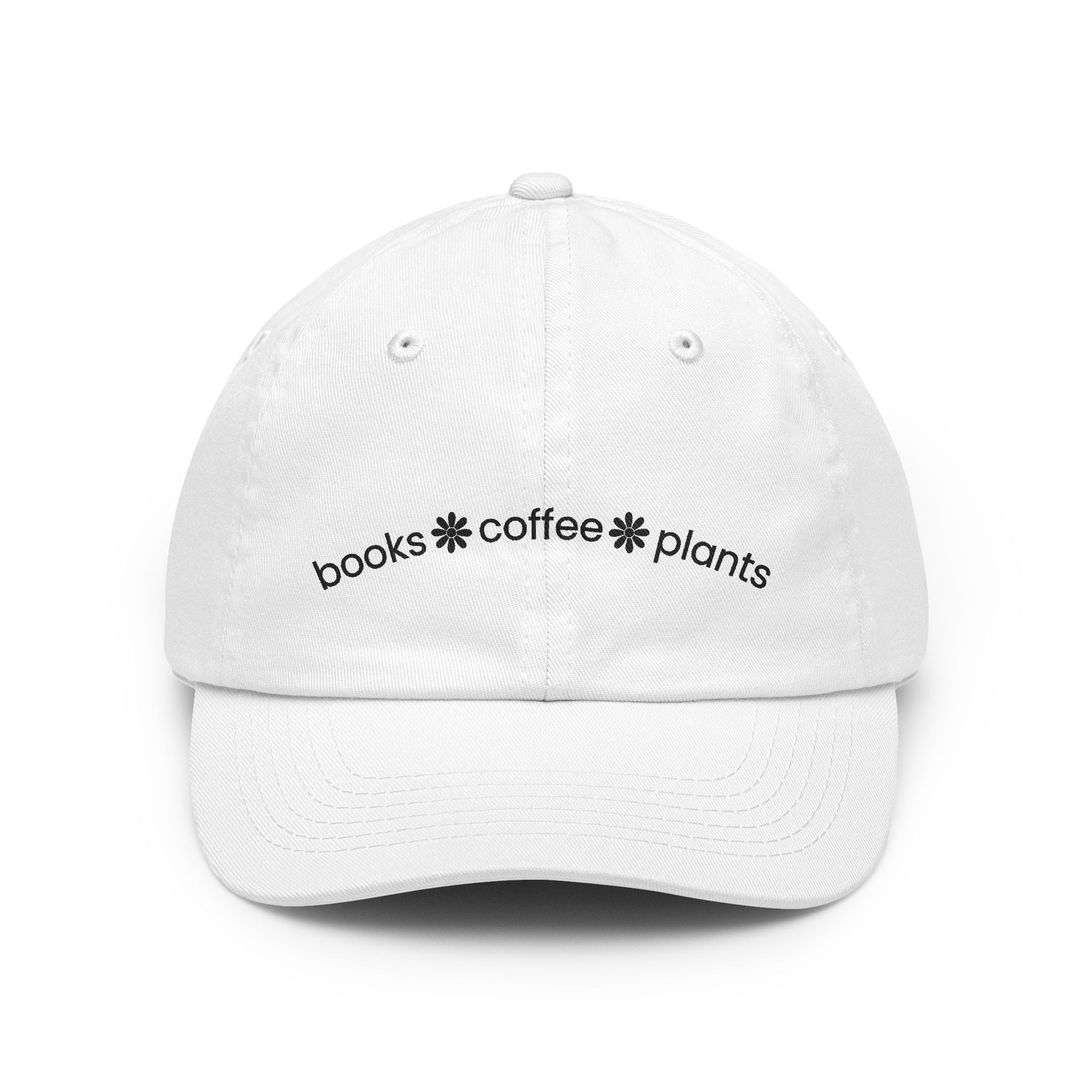 Dad Hat — "books • coffee • plants" Printed Hat