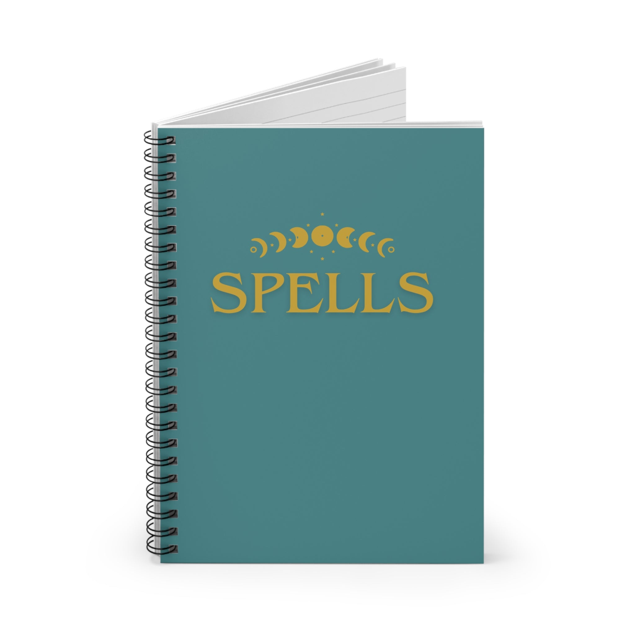 Spells Spiral Notebook — Gold Moon Phase Witchy Journal (Ruled)