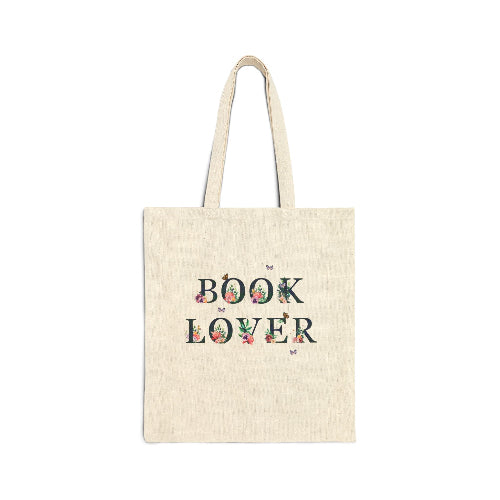 book lover tote - says book lover with flowers and butterflies